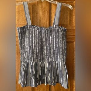 LOFT SMOCKED STRIPED PEPLUM TANK TOP SIZE MEDIUM NEW WITH TAGS